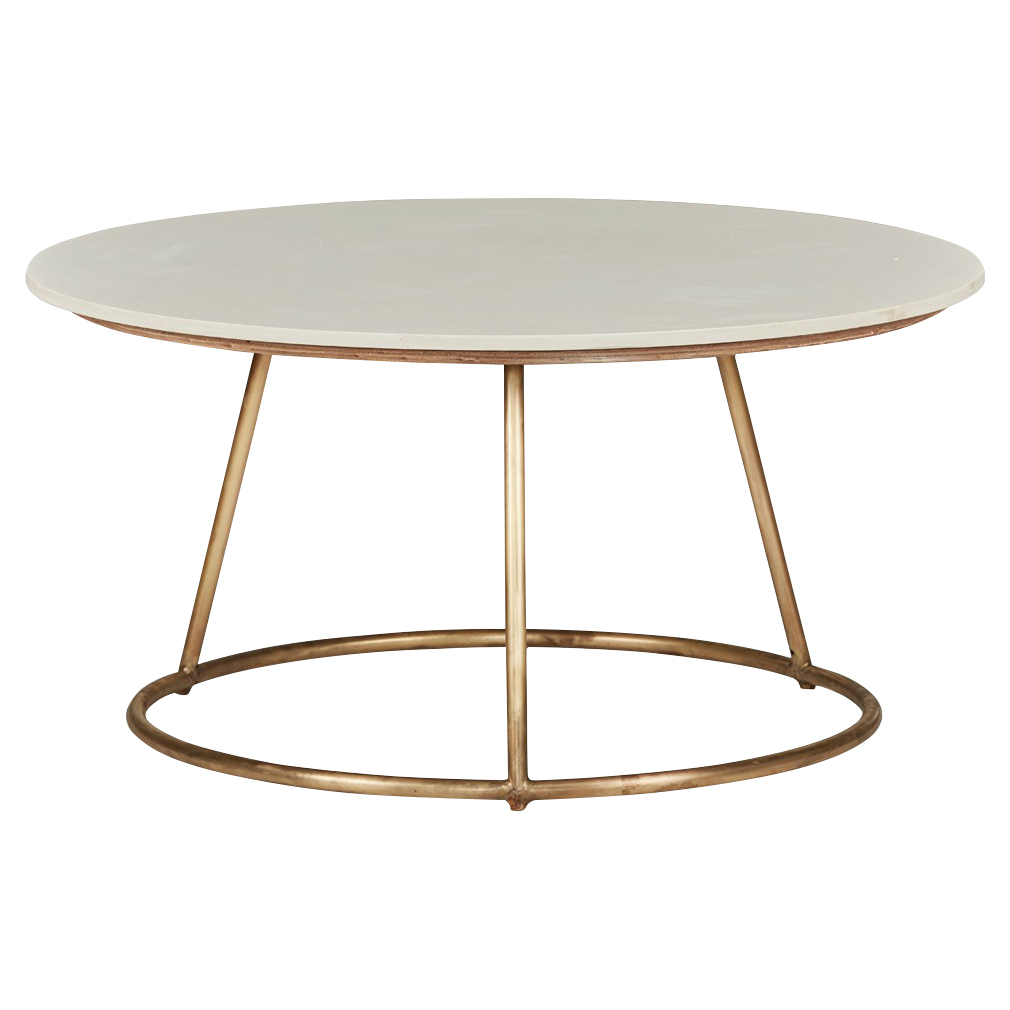 Dean Industrial Loft Round White Marble Brass Iron Coffee