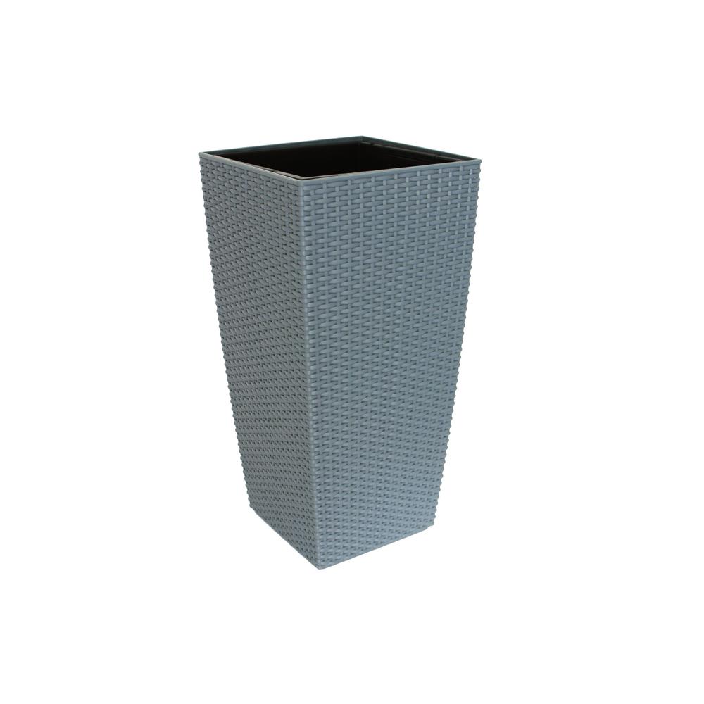 Algreen Products Modena 22 in. Square Grey Rattan Plastic SelfWatering