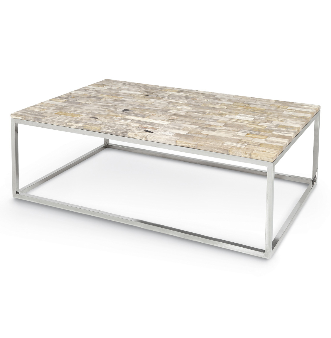 Palecek Mosaic Industrial Petrified Wood Rectangular Coffee Table 55