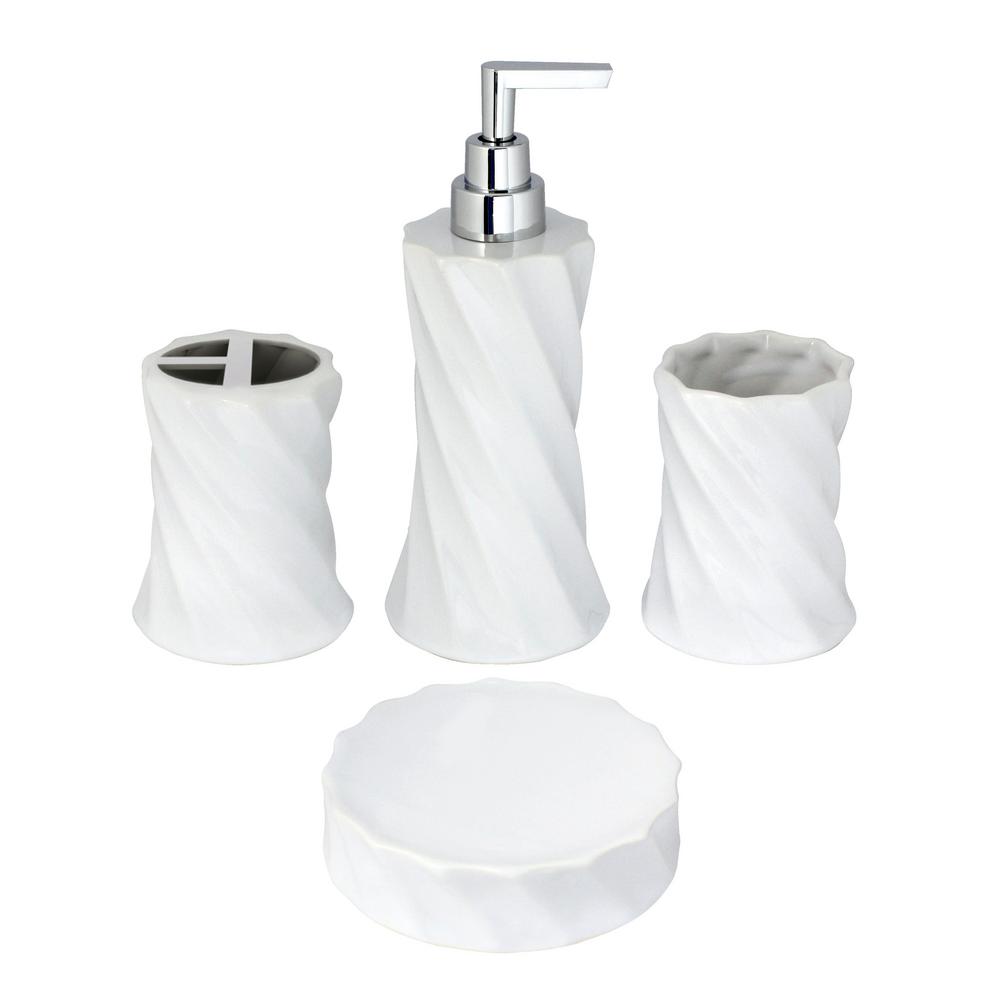 MODONA Flora 4Piece Bathroom Accessories Set in White Porcelain and