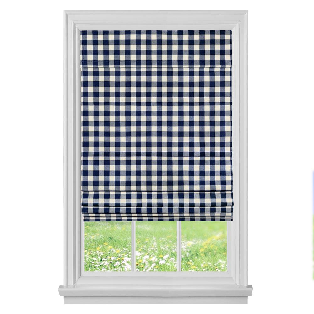 Achim Buffalo Check Navy (Blue) Cordless Roman Shade 30 in. W x 64 in