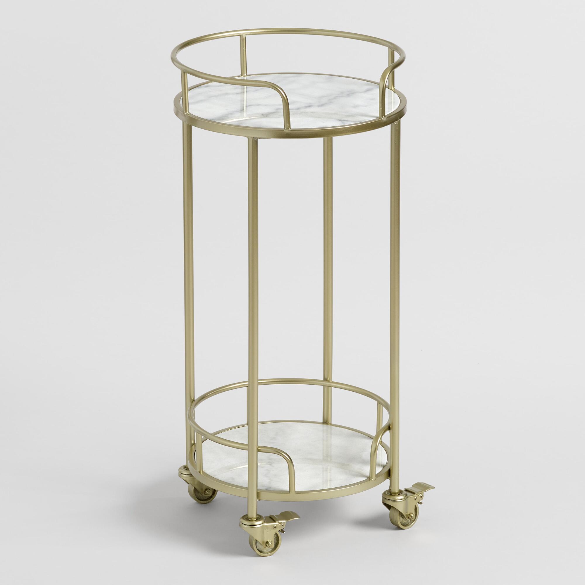 Round Gold Metal and White Marble Bar Cart by World Market World