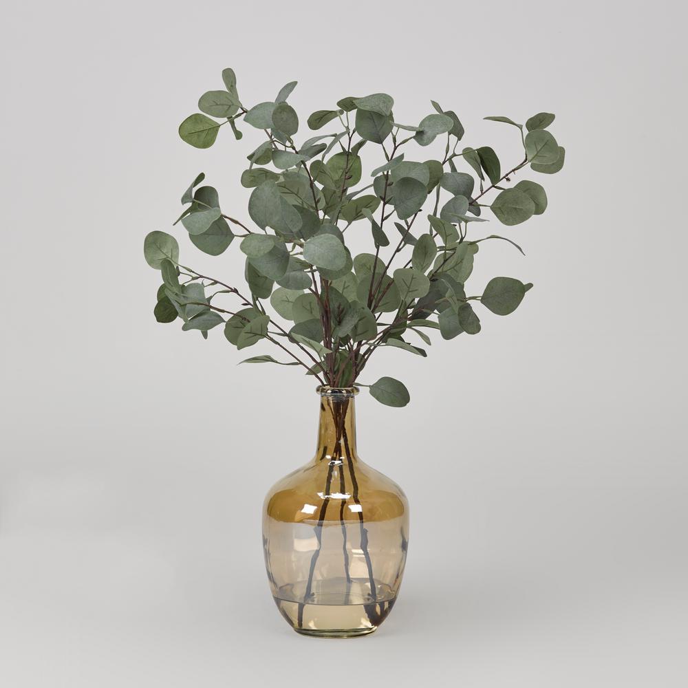 D&W Silks Grey/Green Silver Dollar Branches in Gold Glass Vase Home