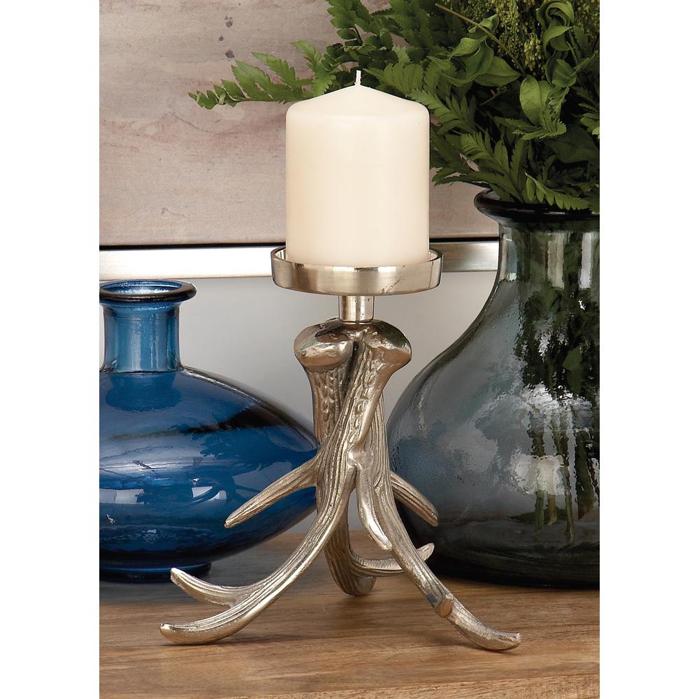 Benzara 8 in. Silver Artistic Aluminum Inverted Antler Candle Holder