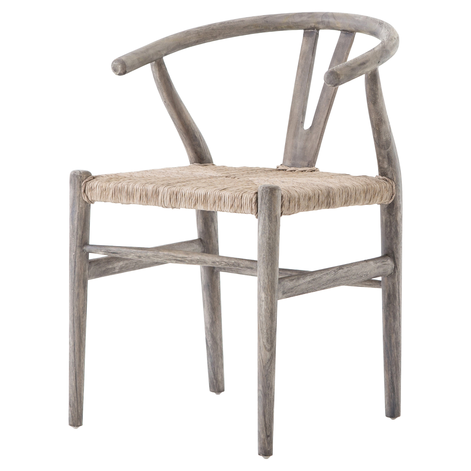 Breton Rustic MidCentury Wicker Wishbone Grey Wood Dining Chair