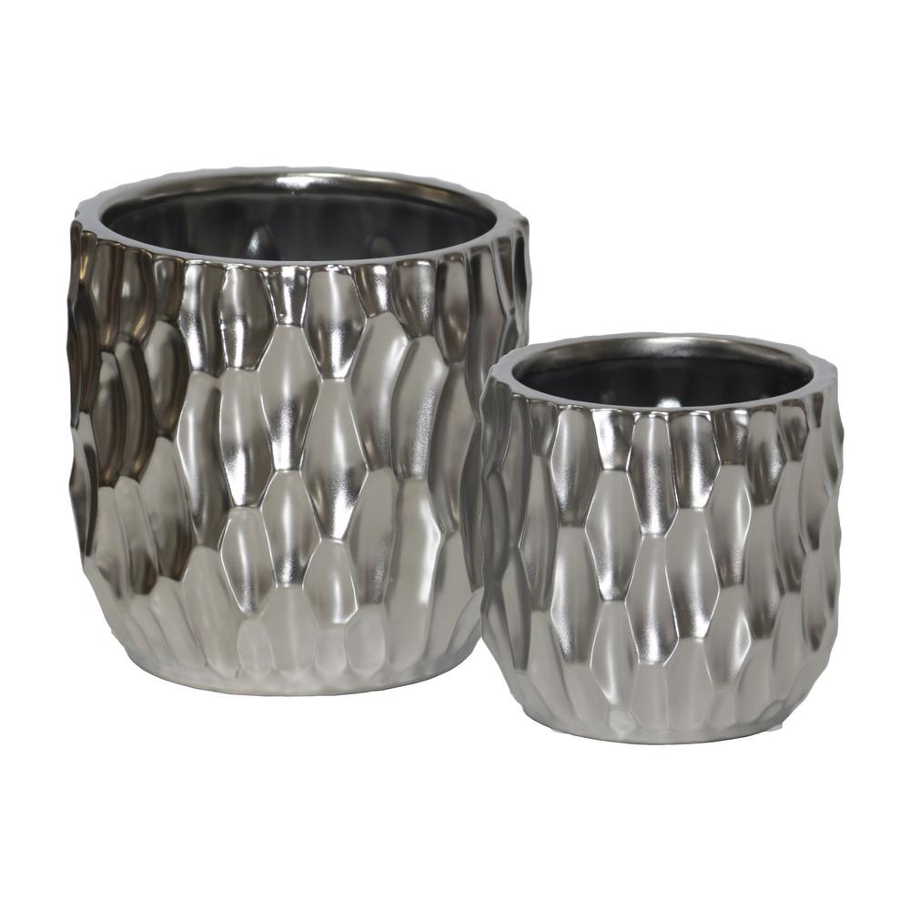 Silver Matte Ceramic Decorative Vase, Metallics Home Depot Havenly