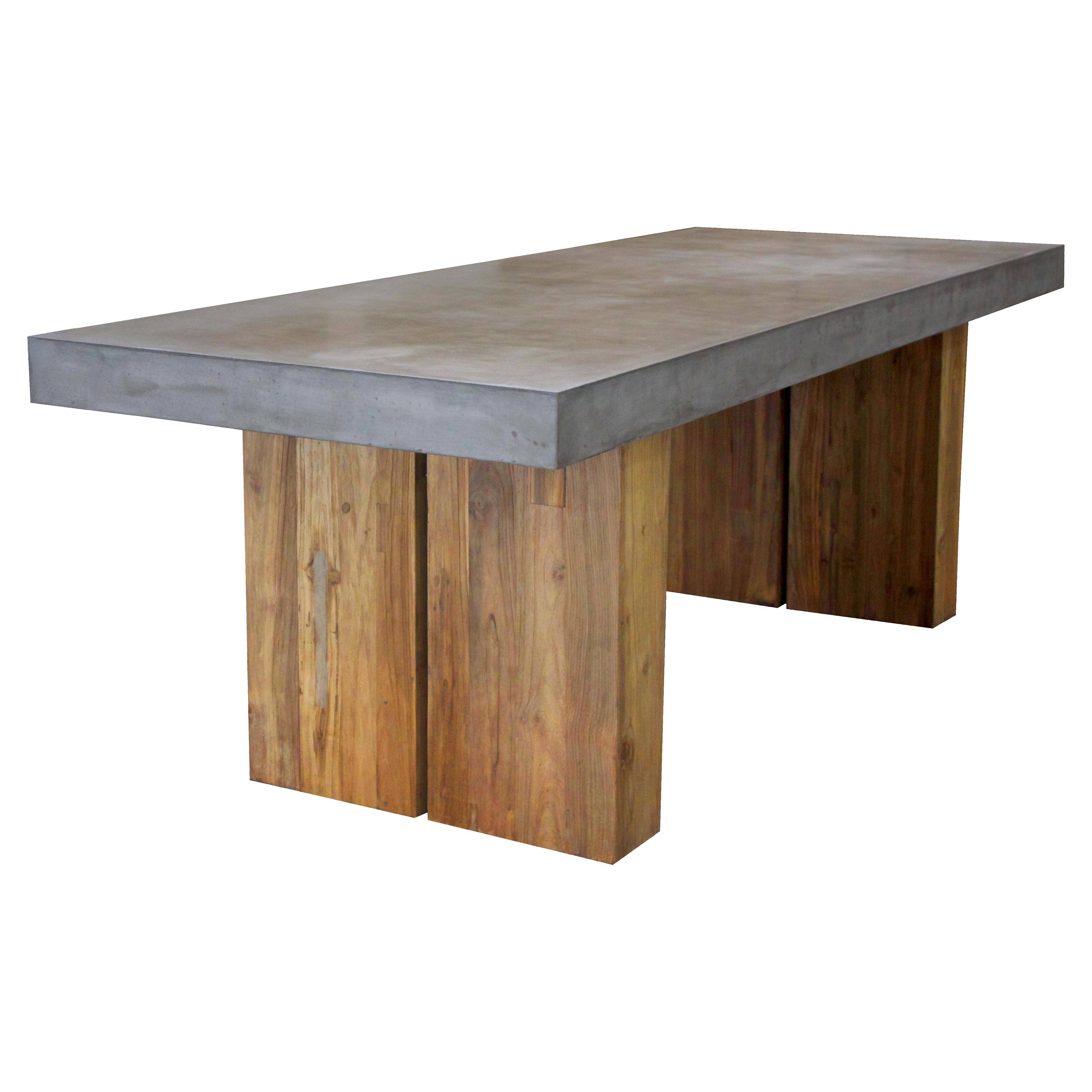 Cooper Modern Rectangular Grey Concrete Teak Base Outdoor Dining Table Small Kathy Kuo Home