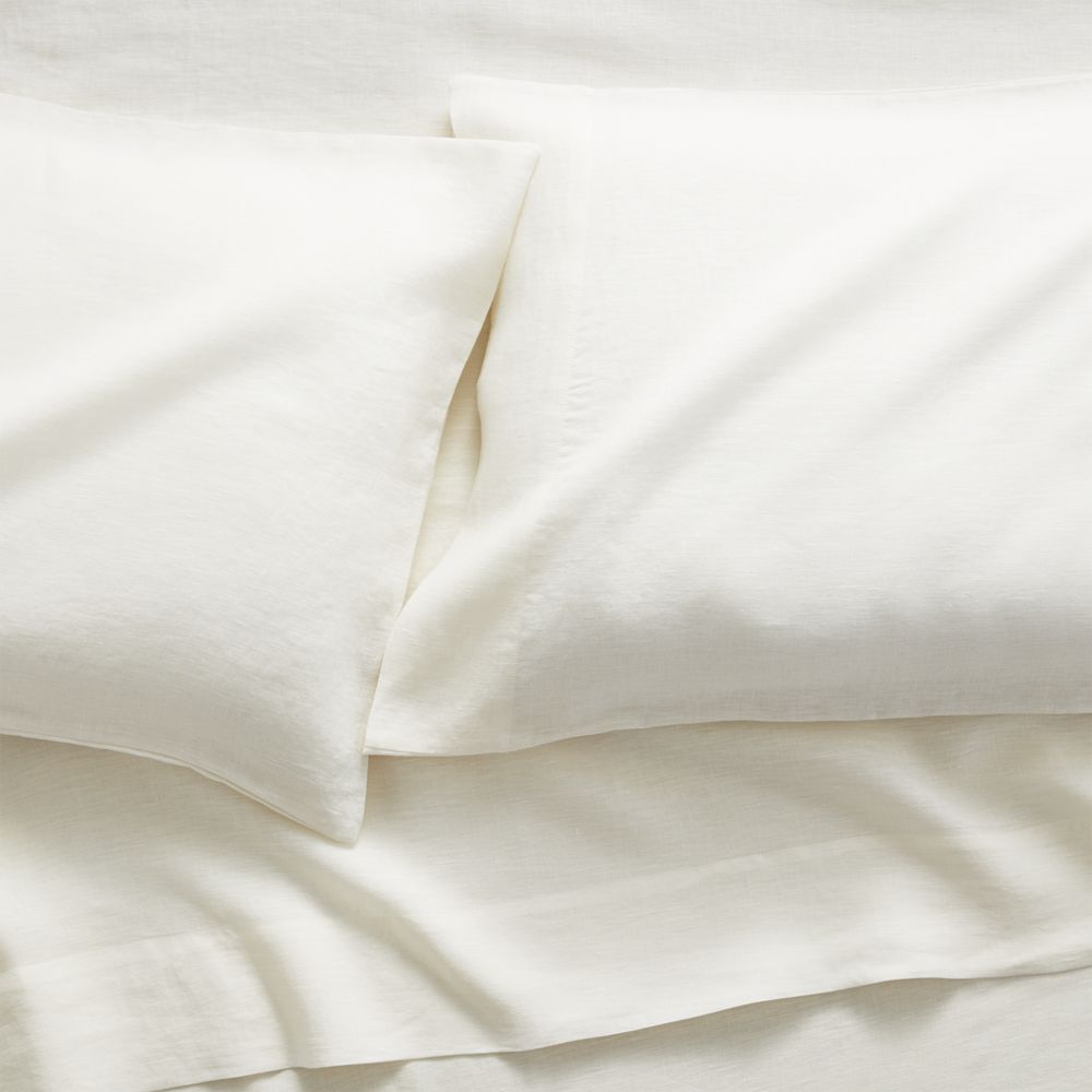 Pure Linen Warm White Queen Sheet Set Crate and Barrel Havenly