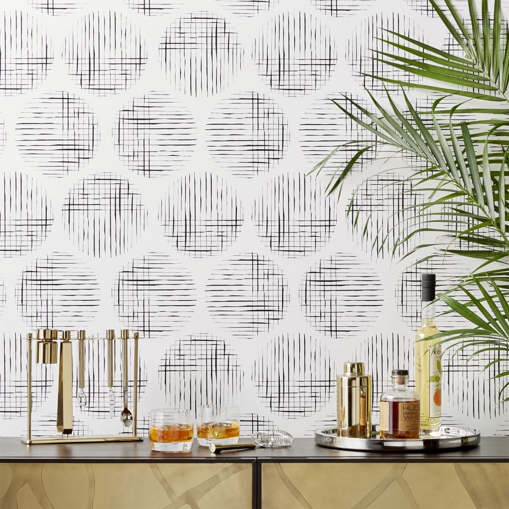 Cross Hatch Circles Black and White Traditional Paste Wallpaper CB2