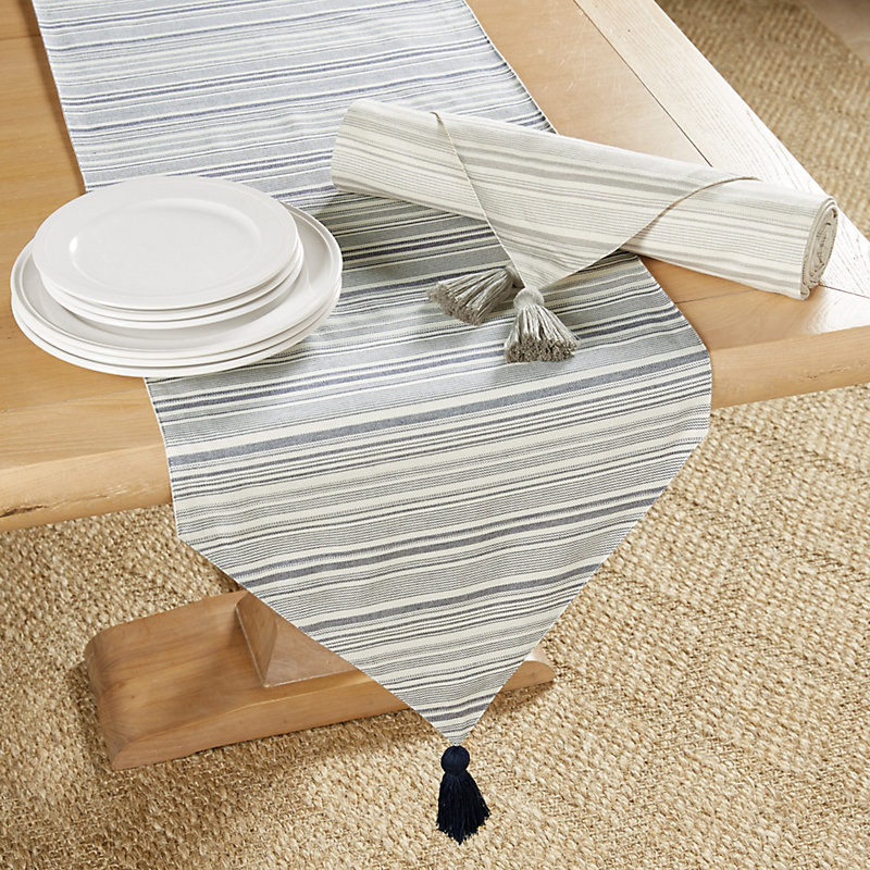Ballard Designs Sawyer Woven Stripe Table Runner Indigo Ballard