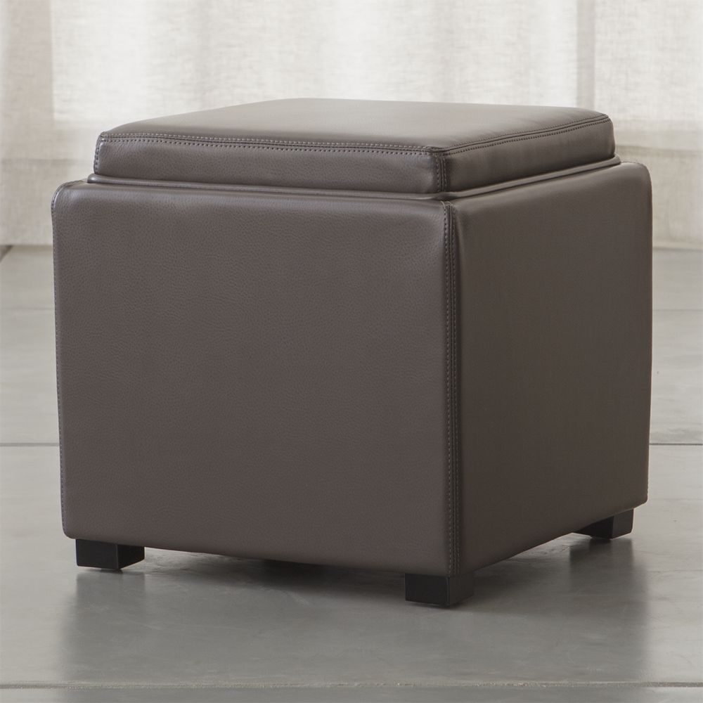 Stow Smoke 17" Leather Storage Ottoman Crate and Barrel Havenly