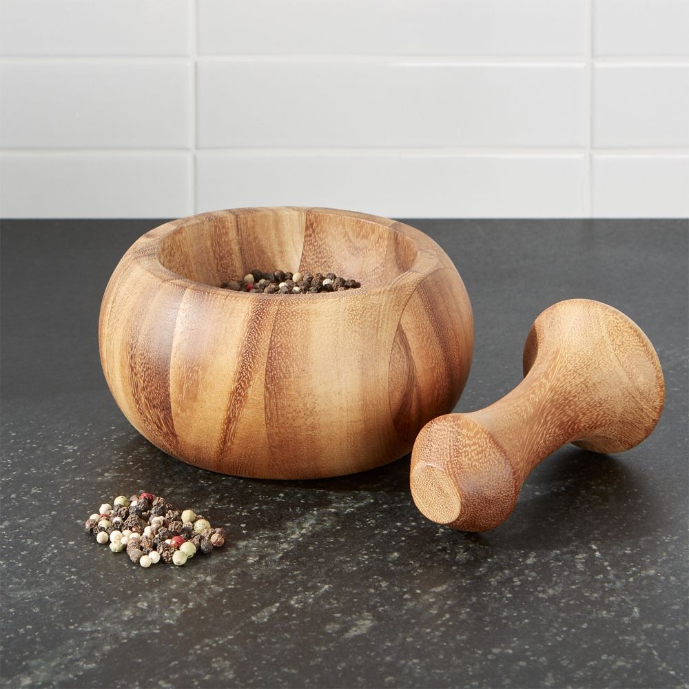 Acacia Wood Mortar and Pestle Crate and Barrel Havenly