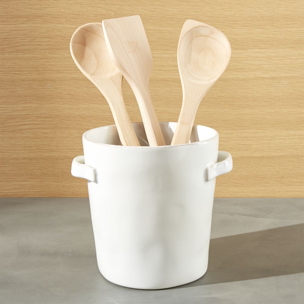 Marin White Utensil Holder with Handles Crate and Barrel Havenly