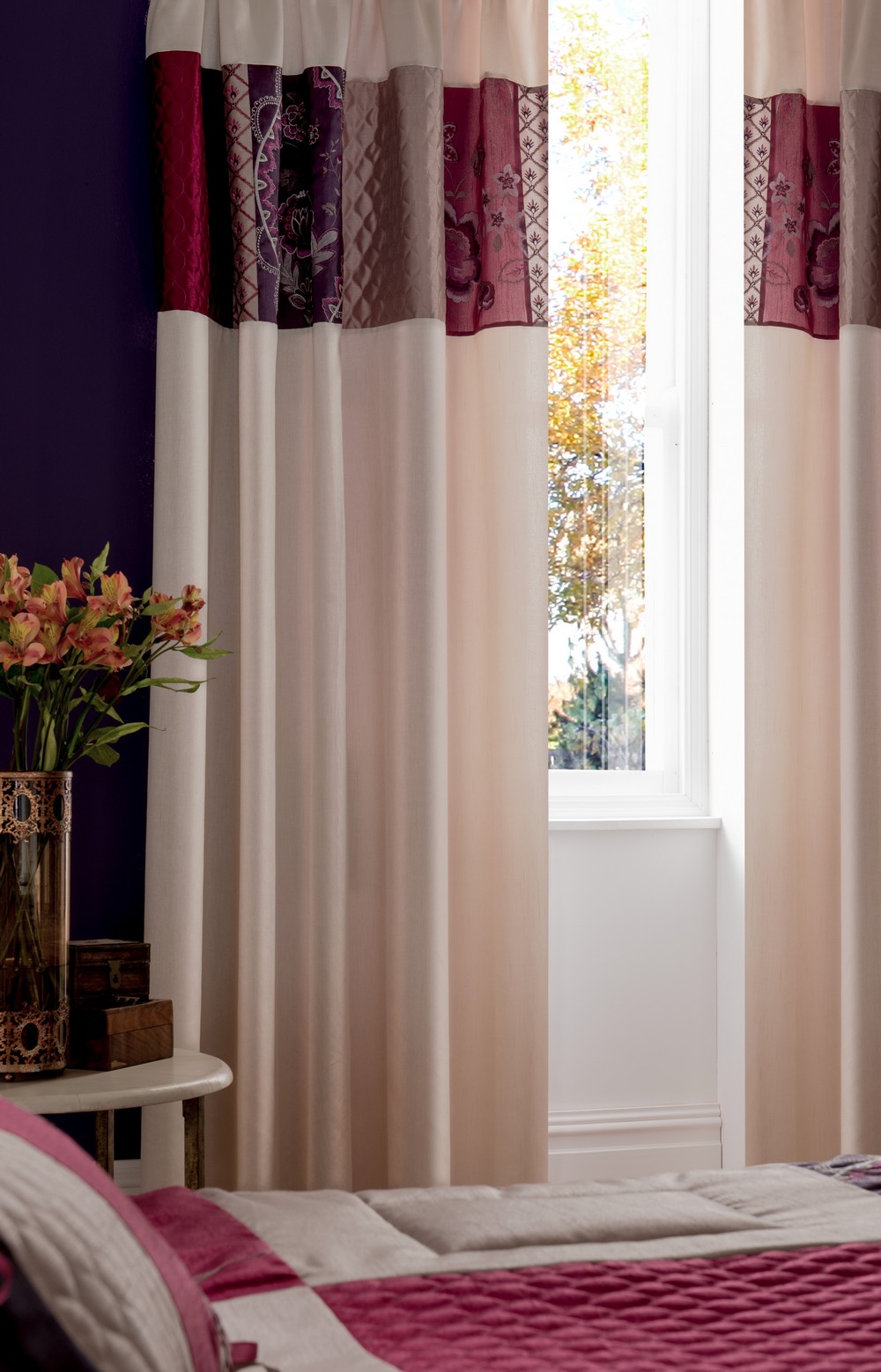 Purple Plum Pink Cream Beige Embroidered Duvet Covers, Curtains