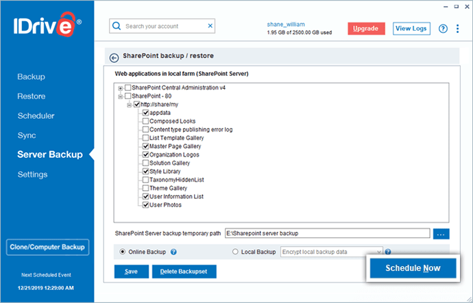 FAQs on MS SharePoint Server backup IDrive®