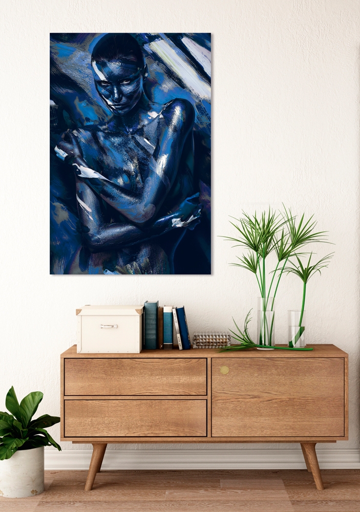 Nude in Blue Body Painting Acoustic picture 80x120 cm NEW