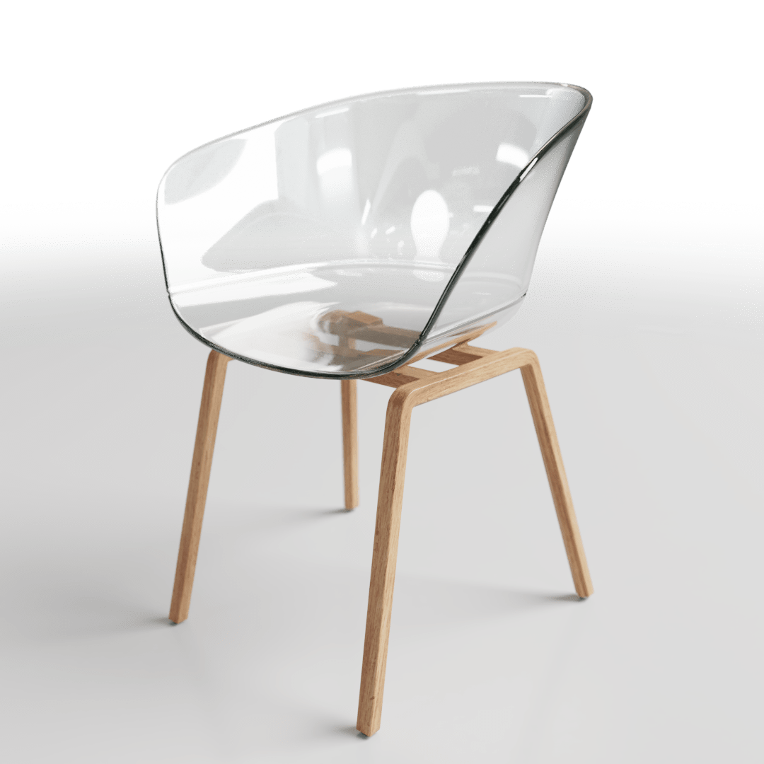 Clear plastic chair and wooden legs iMeshh