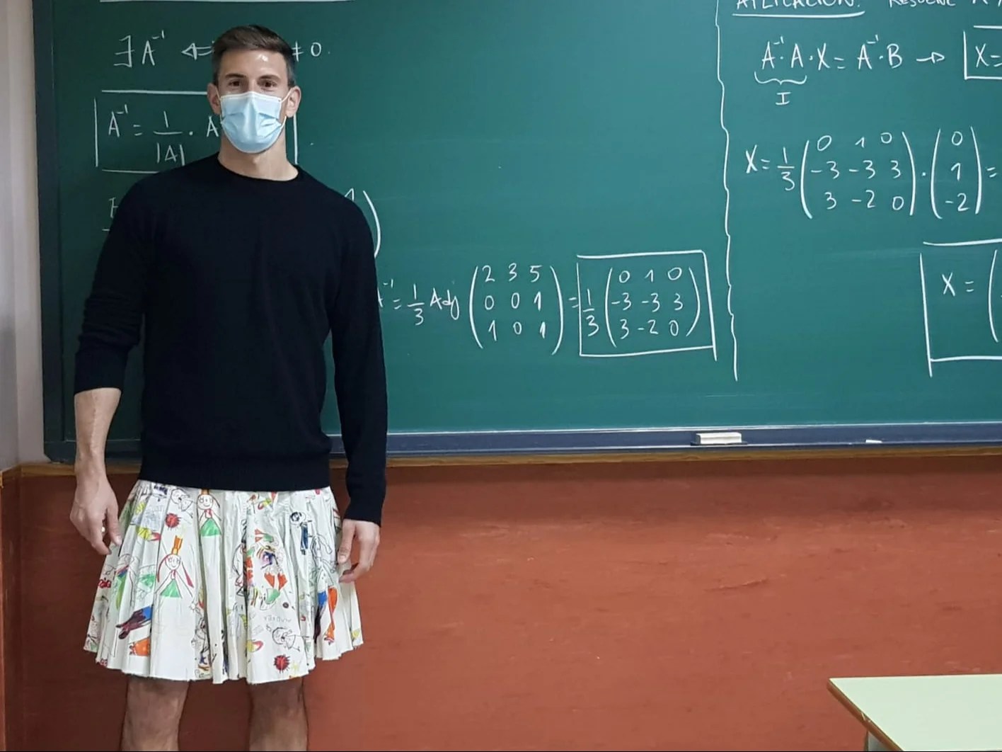 Male teachers wear skirts to school after boy suspended for wearing one