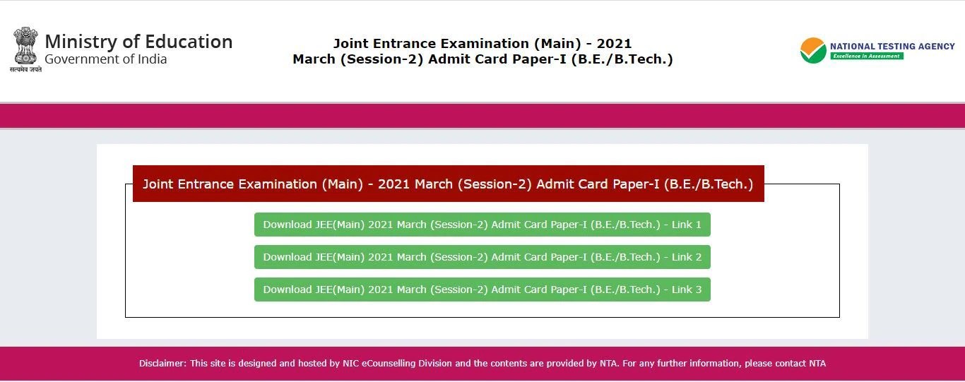 JEE Main March 2021 Admit Card RELEASED at jeemain.nta.nic.in DIRECT