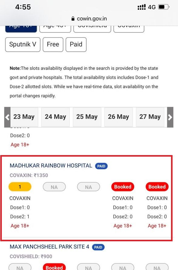 CoWIN Shows Vaccine Slots Available for 2nd Dose of 18+ Age Group