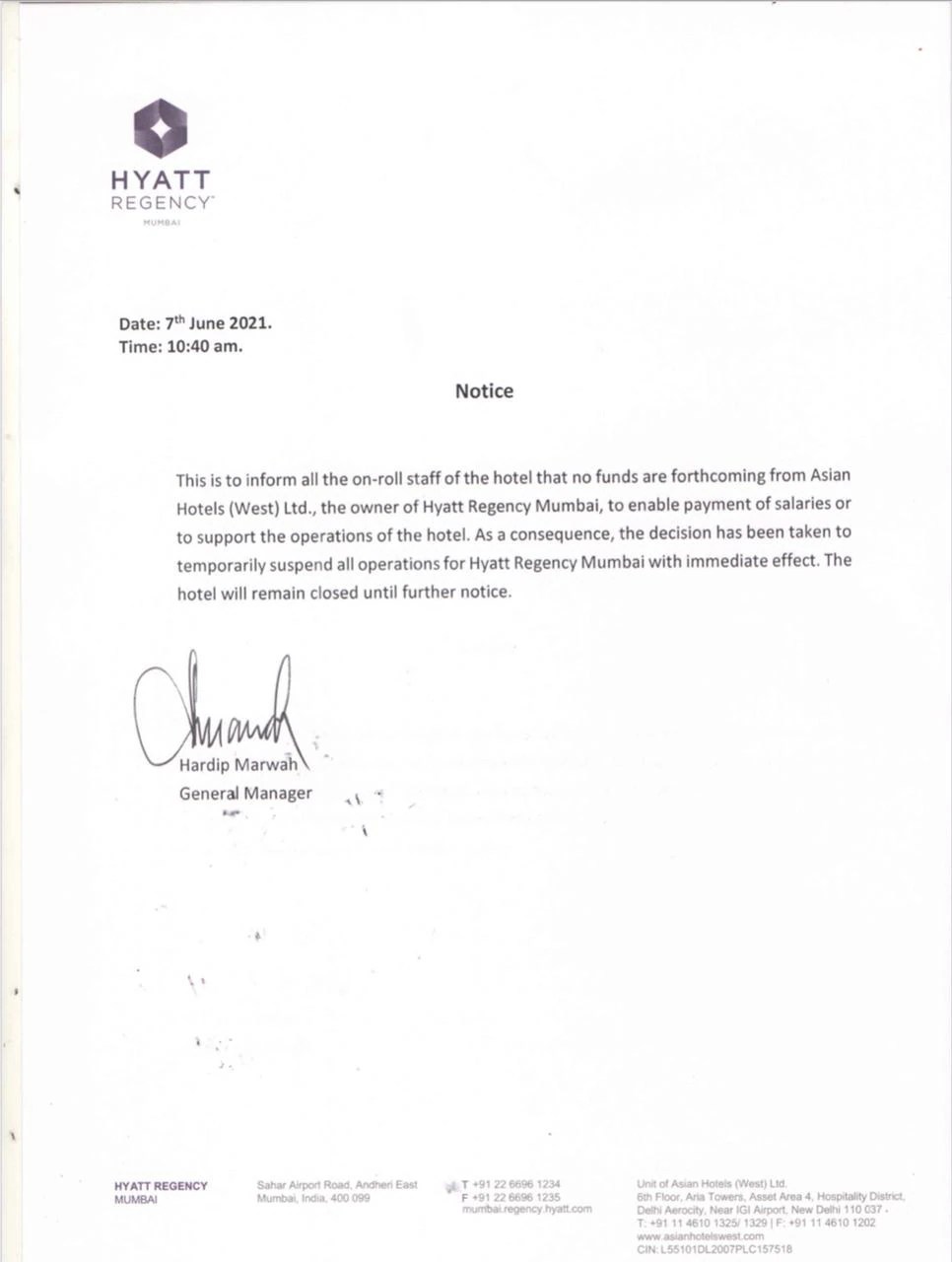 Hyatt Regency Mumbai Shuts All Operations With Immediate Effect Read
