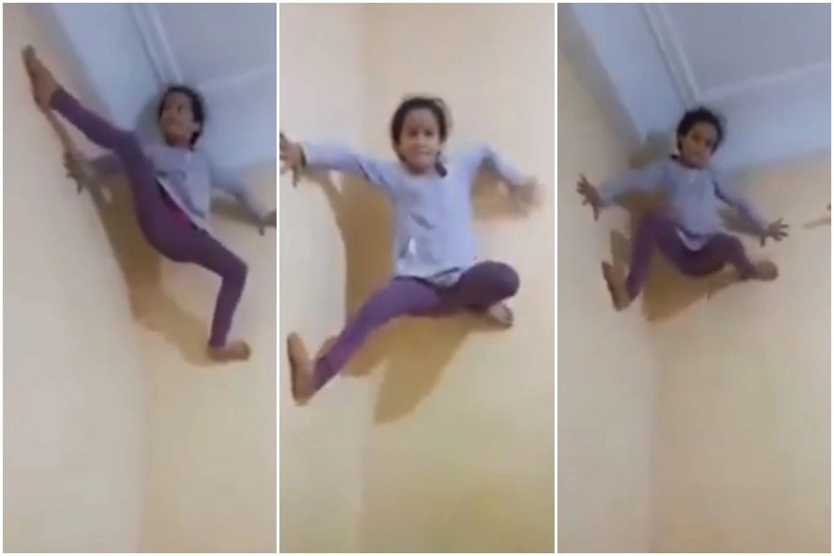 Viral Video Little Girl Climbs Walls Like Spider Man, Amazing Talent