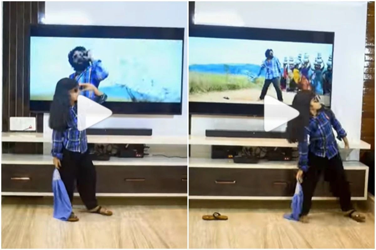Viral Video Little Girl Imitates Allu Arjuns Hook Step From Srivalli