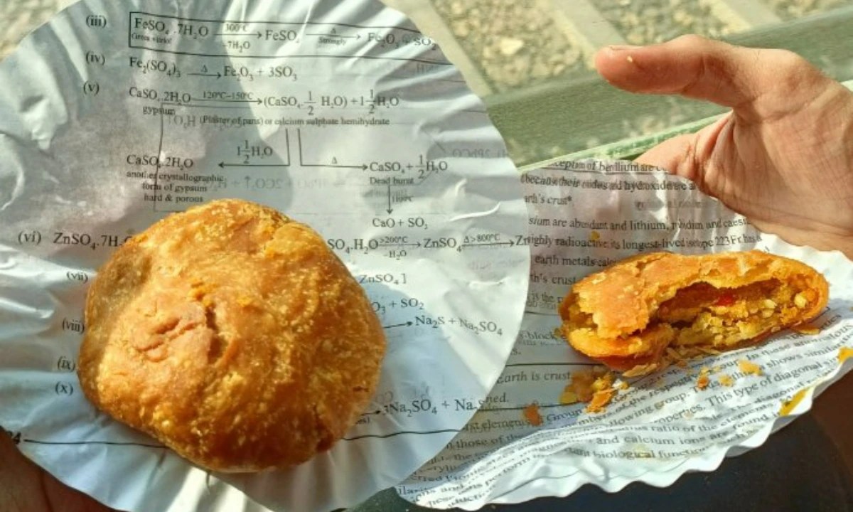 Kachori Served On Paper Plates Made From Chemistry Notes In Kota. Photo