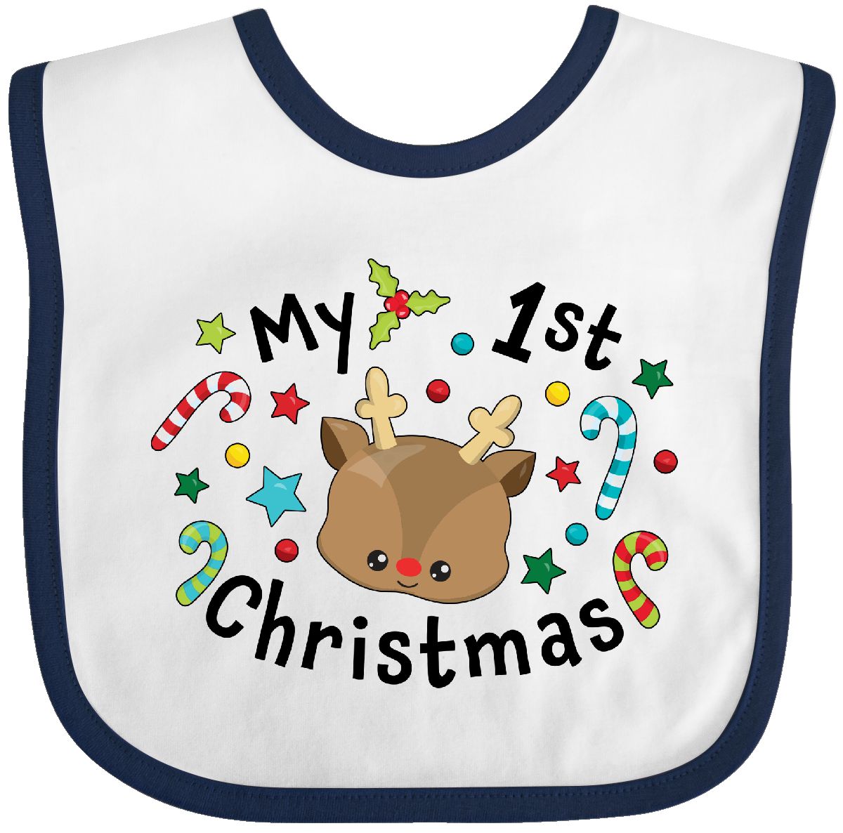 INKtastic My First Christmas Cute Reindeer Baby Bib Kids 1st Holiday