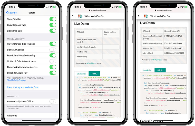 iOS 12.2 Apple va limiter l'accès au gyroscope et à l