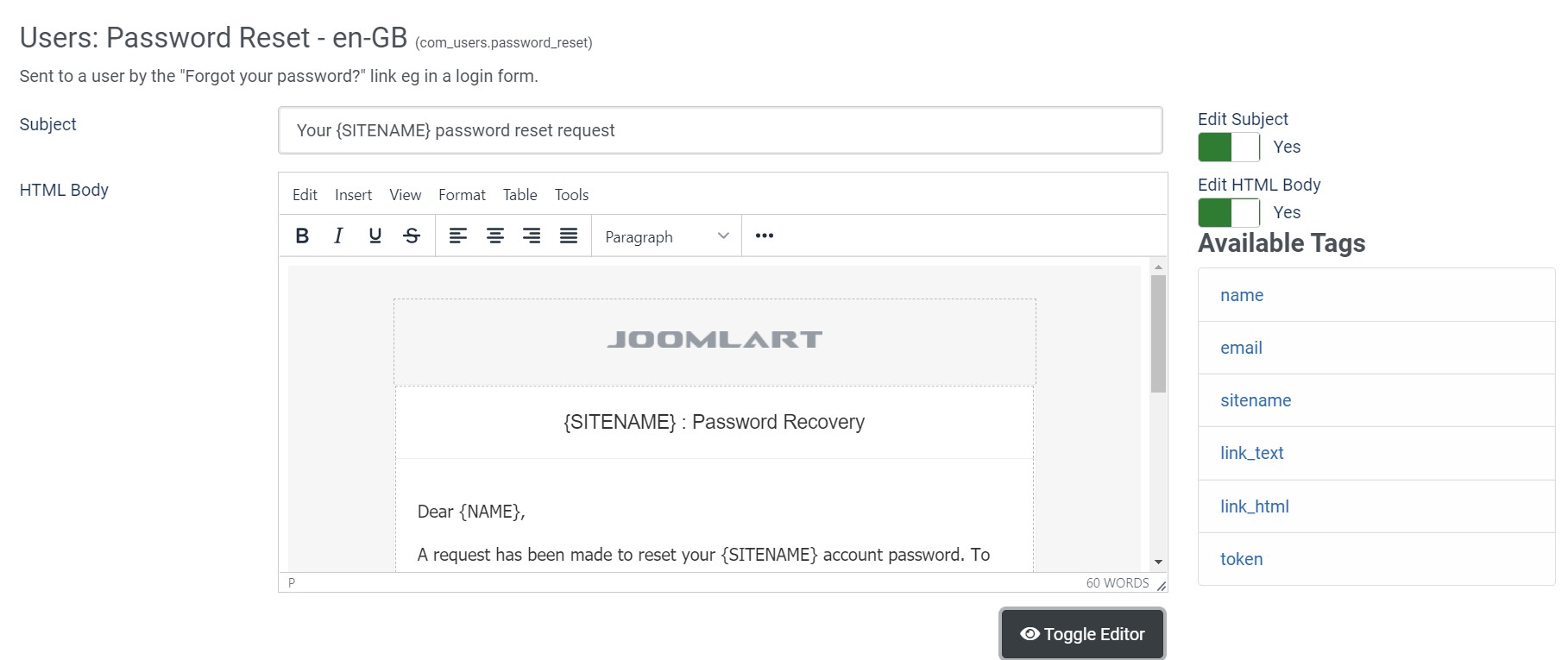 Joomla 4 new feature Email templates override with the allnew UI