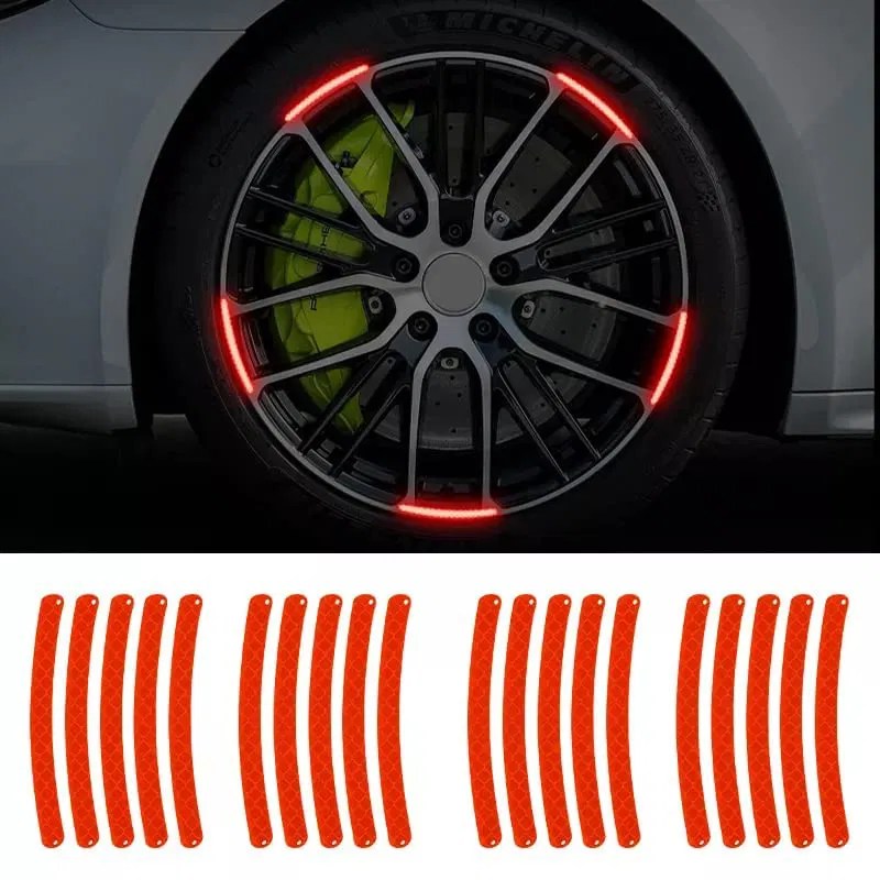 Car Bike Wheel Tyre Rim Decoration Radium Reflective Safety Warning Sticker (Red, Pack of 20