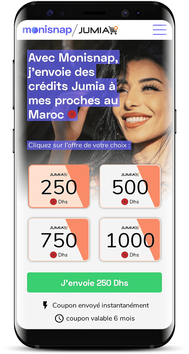 Monisnap Envoyez des crédits Jumia à vos proches au Maroc
