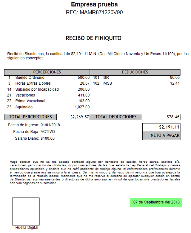 Imprimir recibo de finiquito Knowledge Base