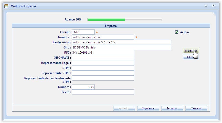Pregunta ¿Cómo registro los datos completos de mi empresa