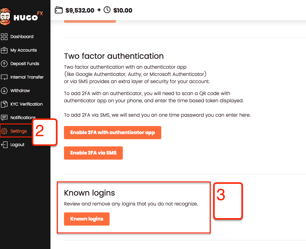 How to view my known devices and logins? Hugo's Way Support