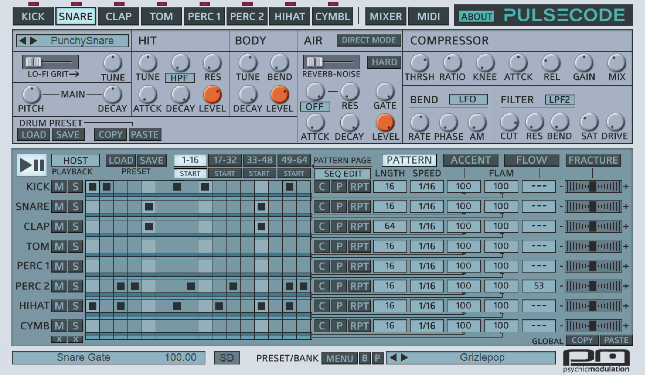 PulseCode by Psychic Modulation Drum Machine Plugin VST Audio Unit