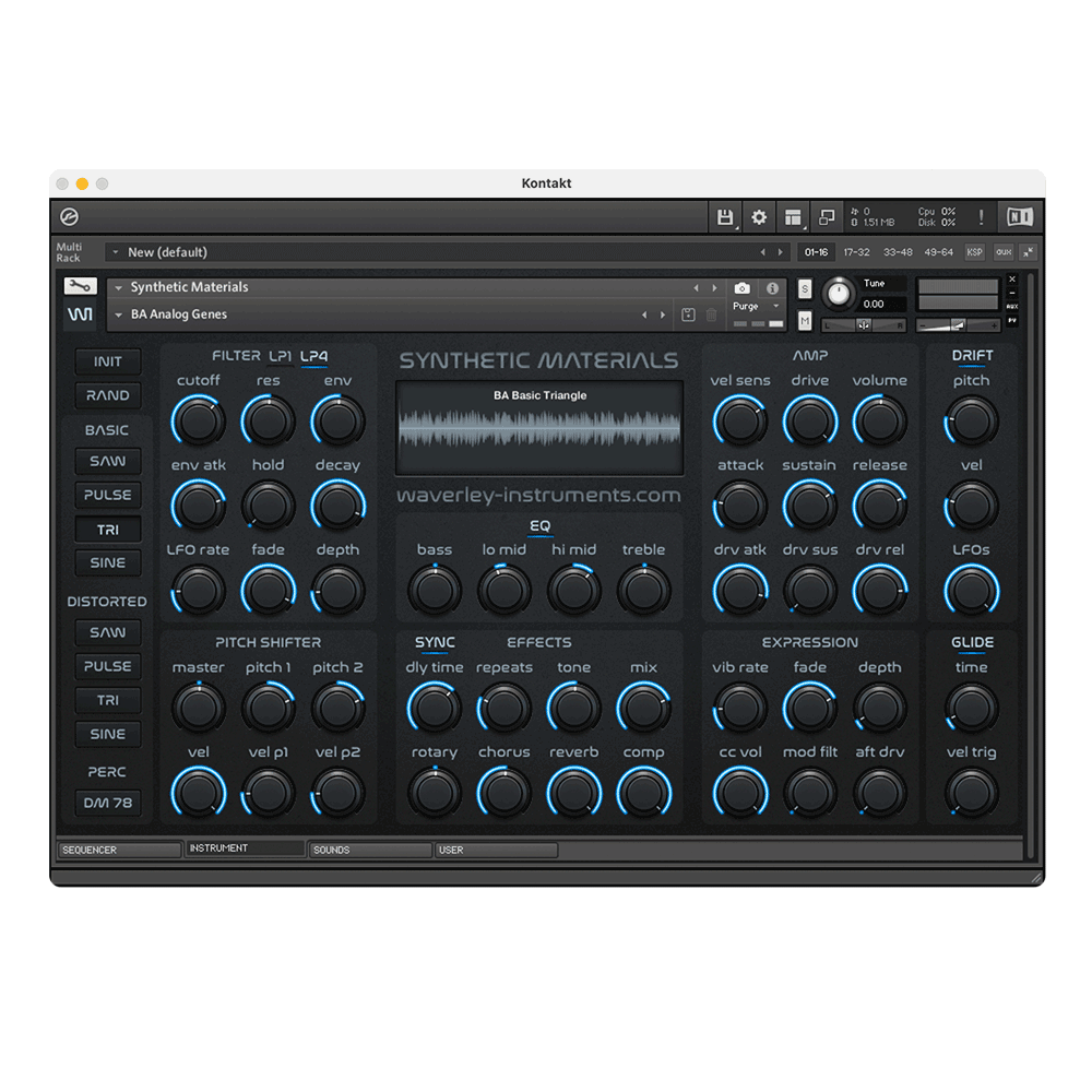 Synthetic Materials by Waverley Instruments Synthesizer