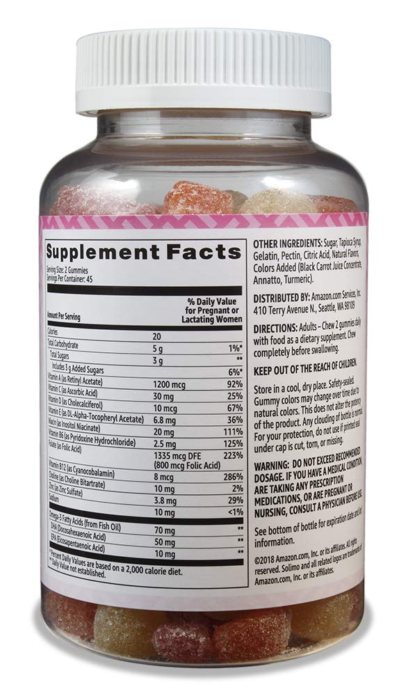 Amazon Brand Solimo Prenatal Vitamins & DHA Pregnancy Wellness 90