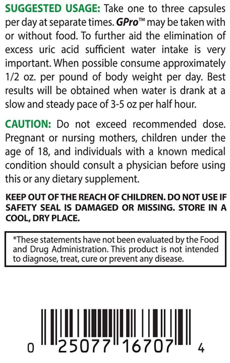 GPro Uric Acid Support Formula with Yucca, Garlic, Artichoke Powder