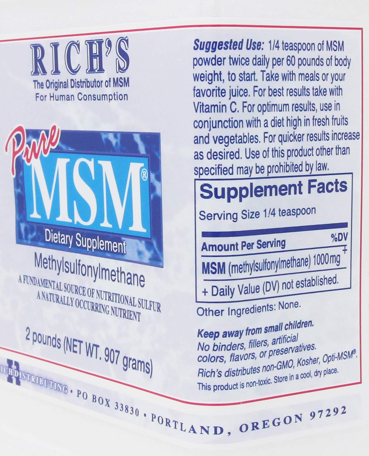 Rich's MSM Powder (2 Lb 1 Jar) 2 Pound 1 Pack LifeIRL