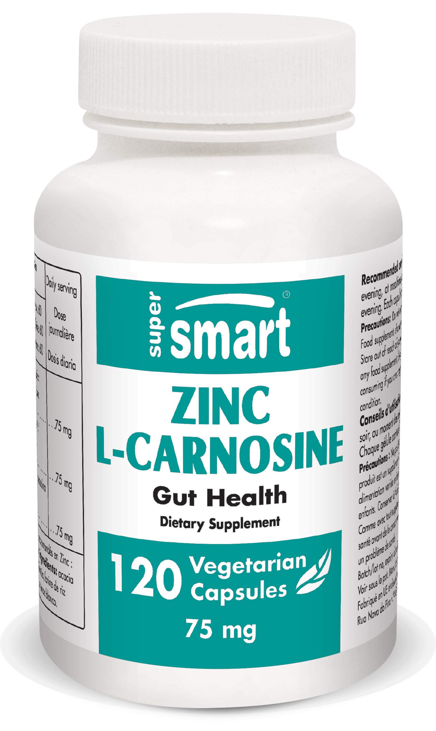 Supersmart Zinc LCarnosine 75 mg Per Serving Gut Health & Anti