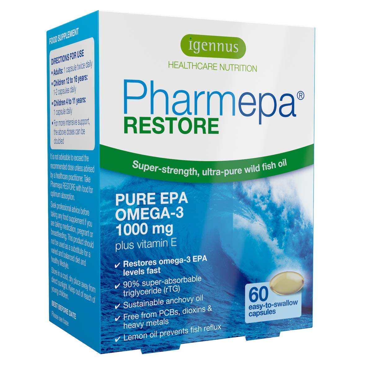 Pharmepa Restore Pure EPA Fish Oil, 1000mg EPA Only Omega3 rTG per