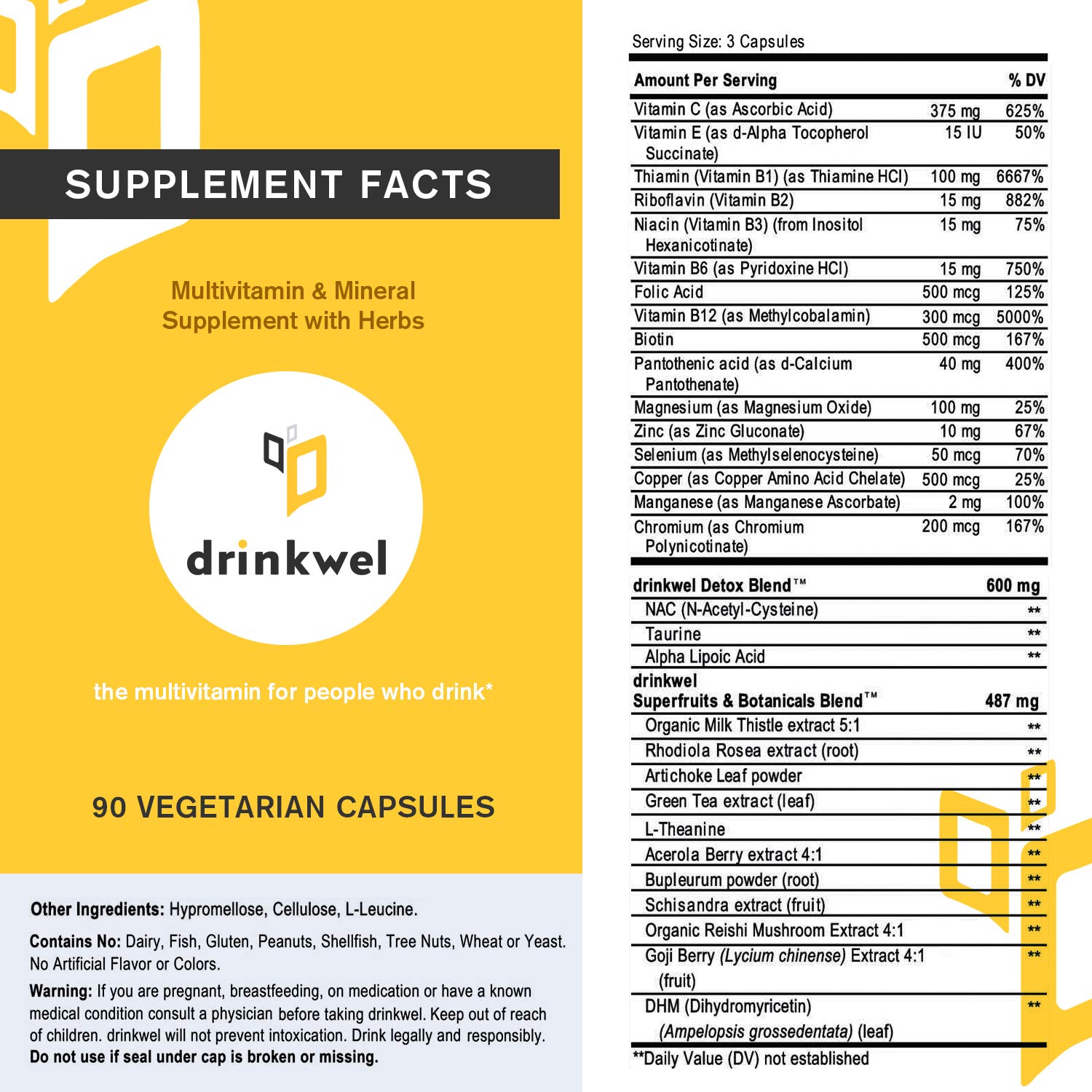 Drinkwel Premium Hangover Multivitamin Supplement Pack of 3 x 90