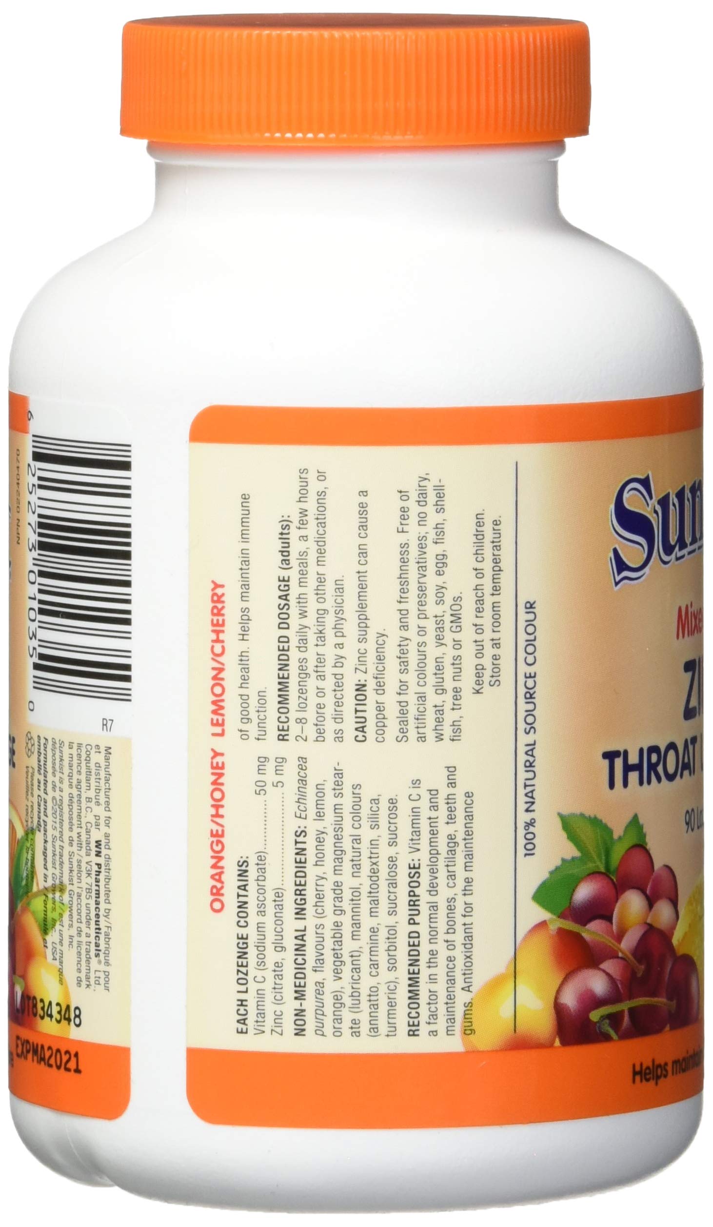 Sunkist Zinc Throat Lozenges with Vitamin C and Echinacea , Mixed Fruit