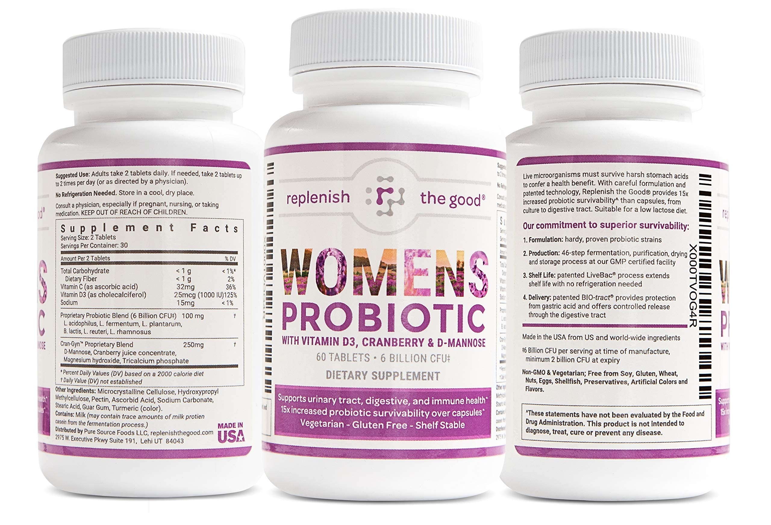 Womens Probiotic 60ct, 6 Billion CFU with Cranberry, DMannose, Vitamin