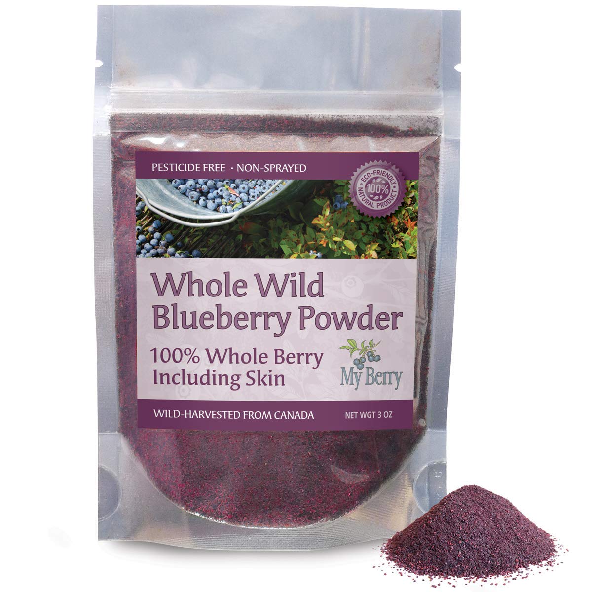 Wild Blueberry Powder 100 Whole Berry, Pesticide Free, 3oz, Not an