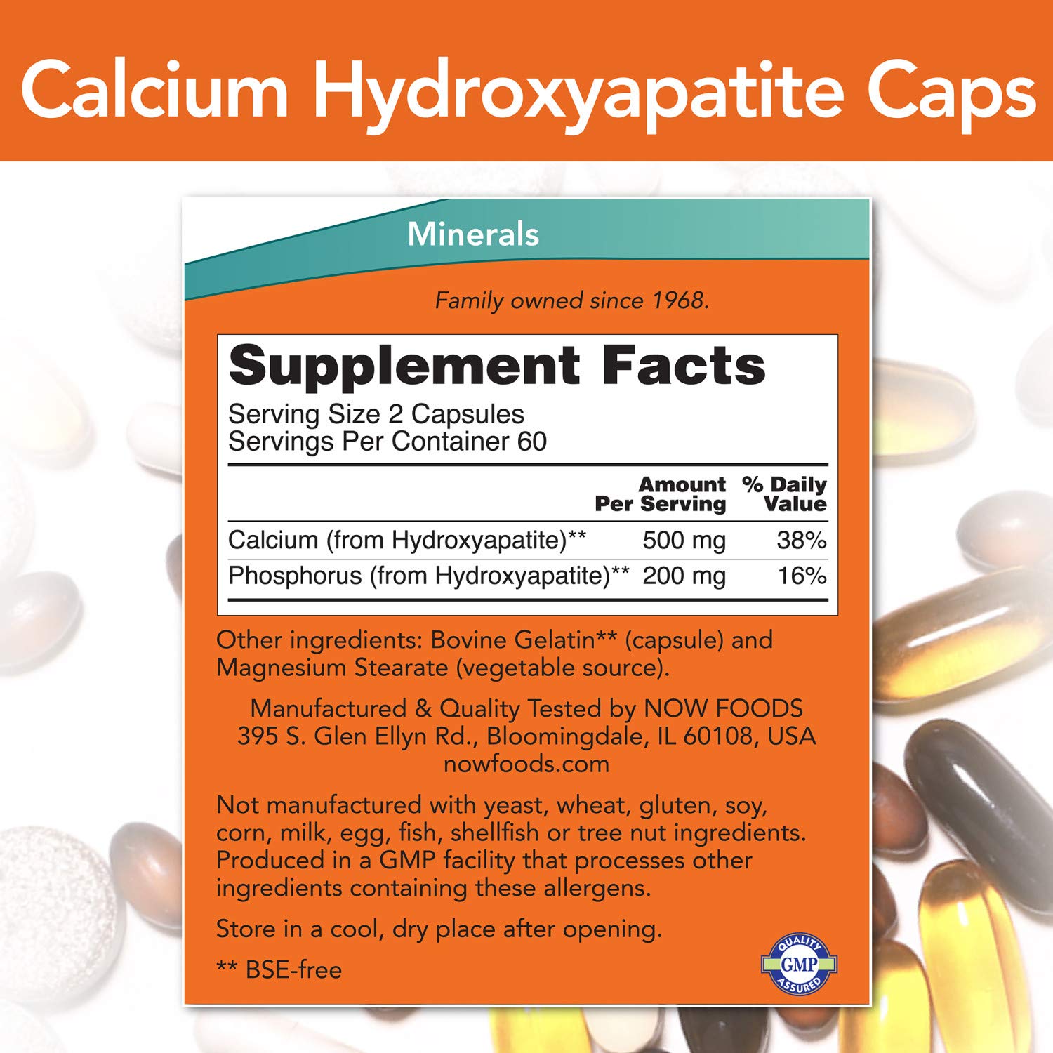 NOW Supplements, Calcium Hydroxyapatite Caps, Supports Bone Health