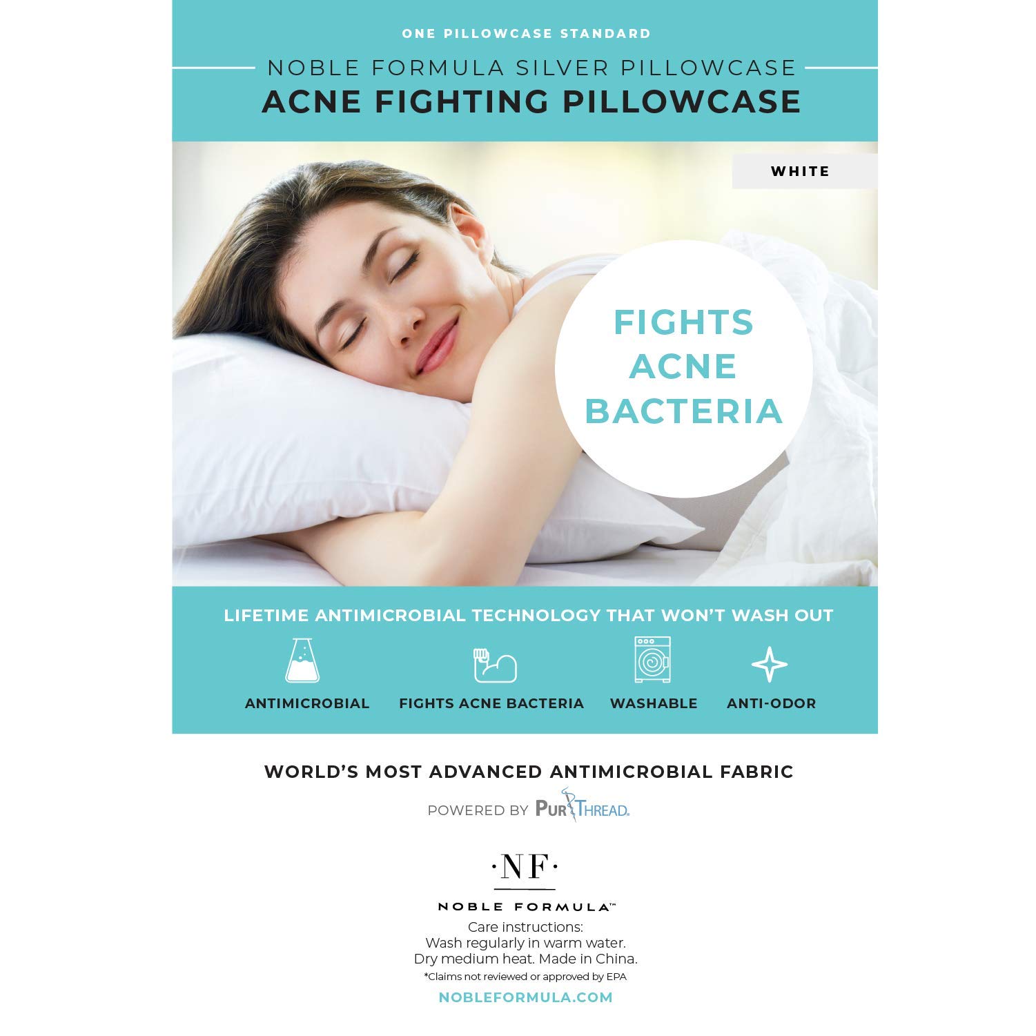Noble Formula Silver Acne Fighting Antimicrobial Pillowcase with