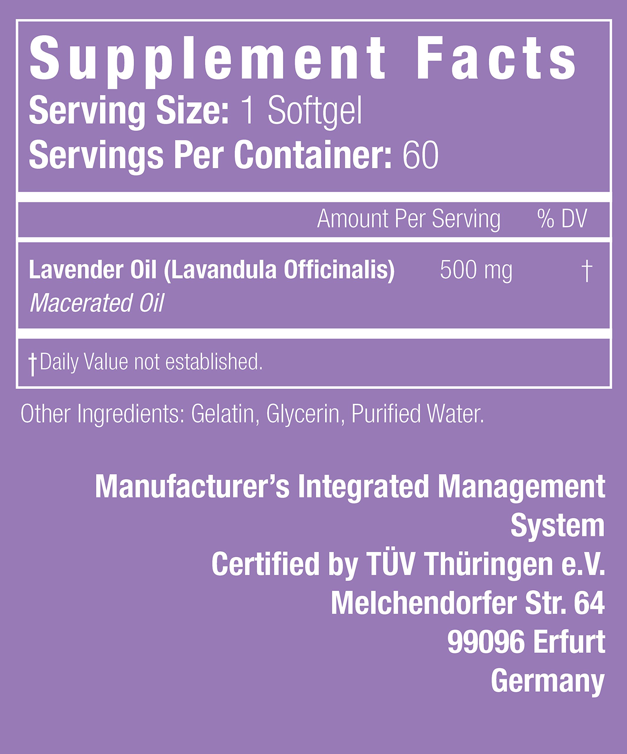 Calm Aid Lavender Oil Pills 500mg 60 Softgels 100 Natural, Helps